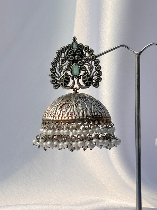 Royal Peacock Pearl Jhumkas
