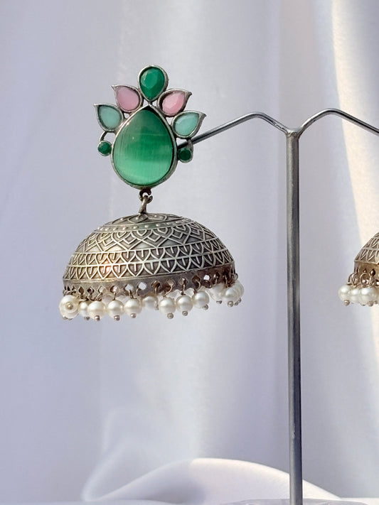 Pastel Bloom Emerald Jhumkas