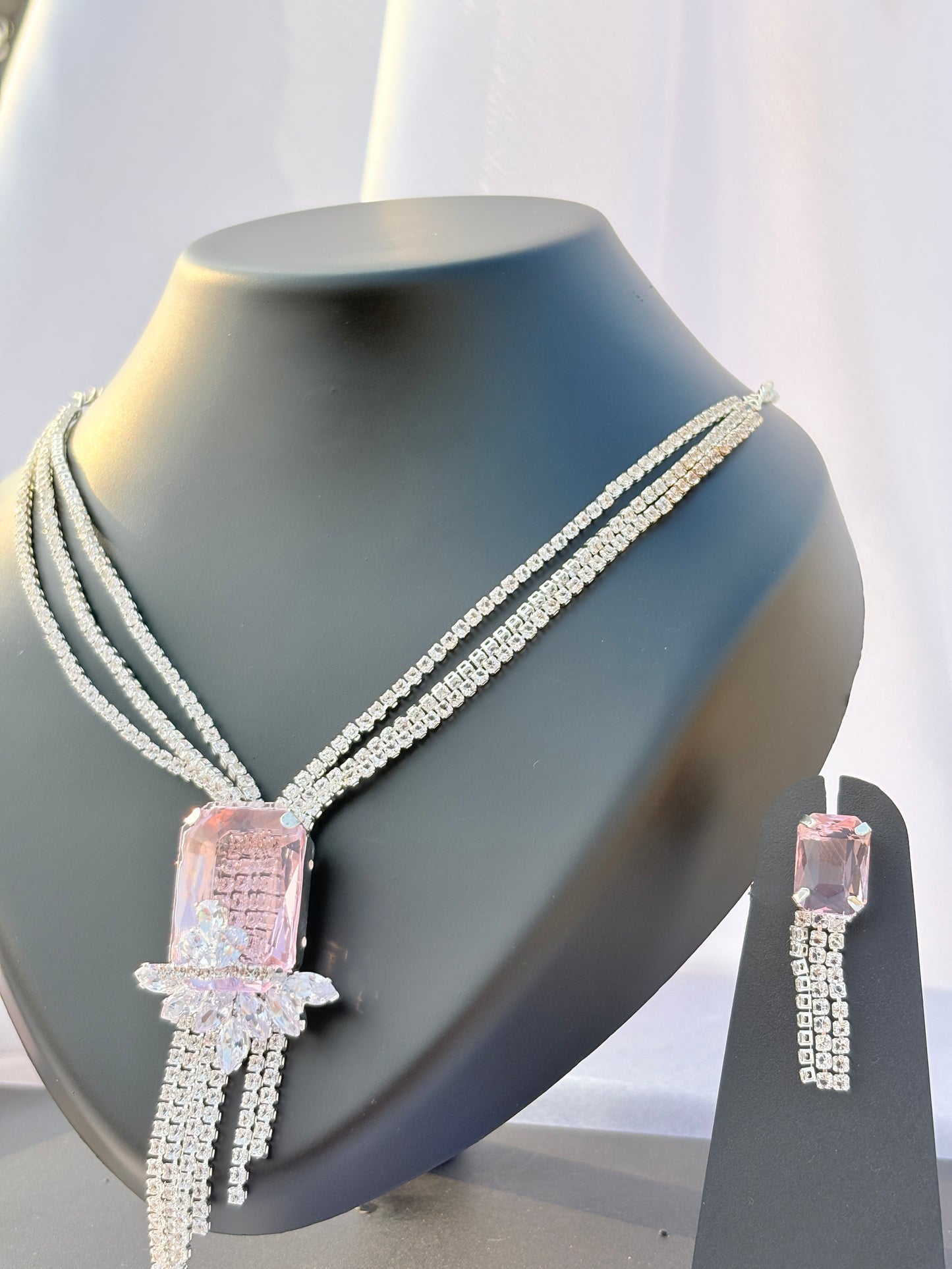 Zehra Crystal Cross Tassel Necklace Set