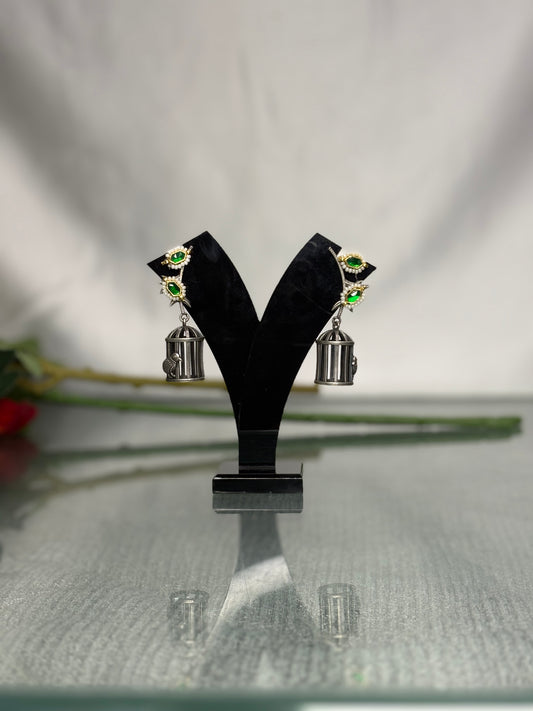 Mayurika Emerald Cage Drops