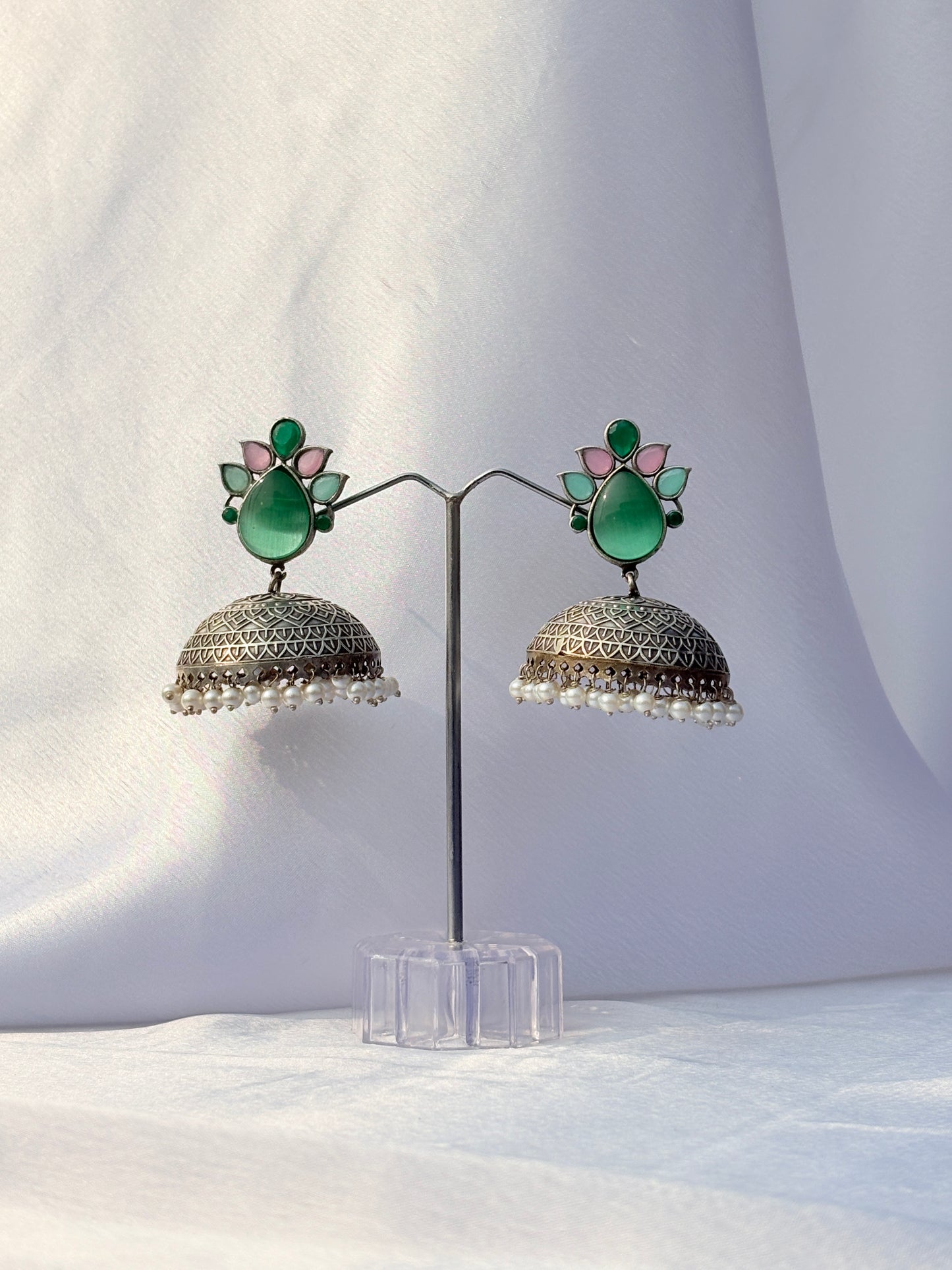 Pastel Bloom Emerald Jhumkas