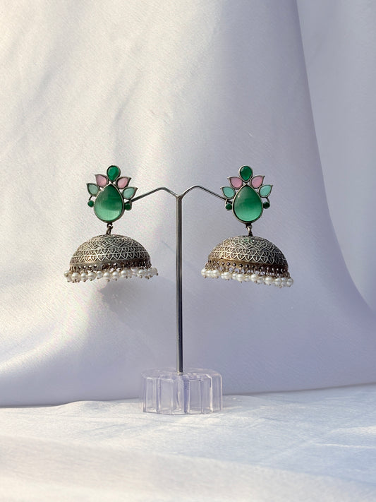 Pastel Bloom Emerald Jhumkas