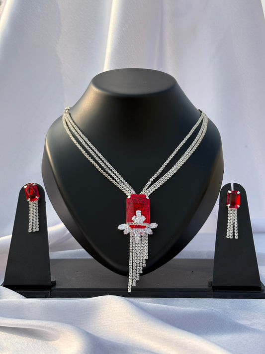 Noorika Ruby Tassel Necklace Set