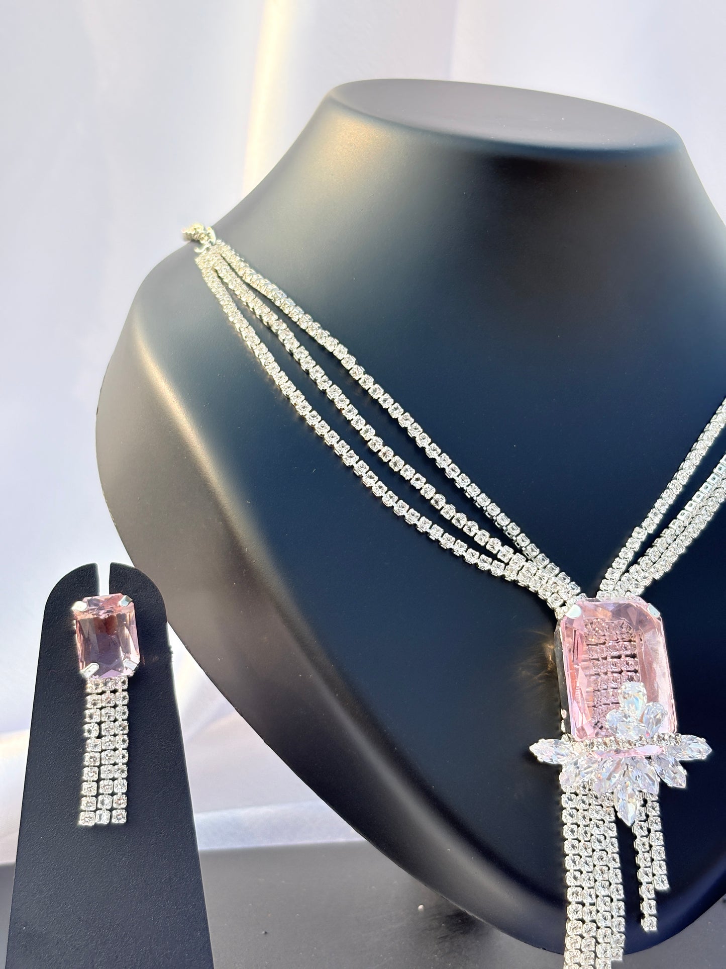 Zehra Crystal Cross Tassel Necklace Set