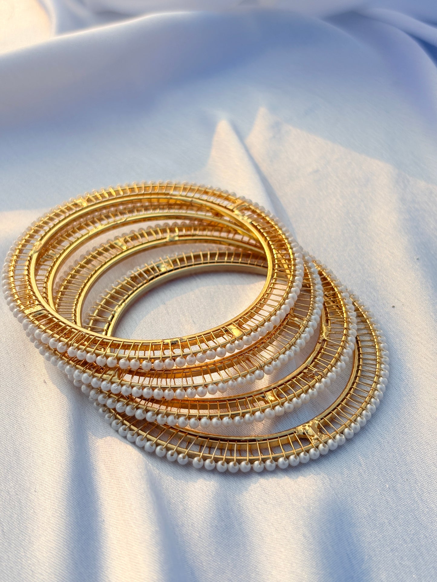 Ivory Lattice Pearl Bangles
